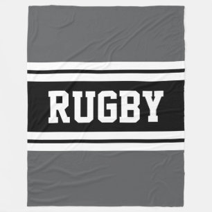 RUGBY Athletic Gray Black White Racing Stripes Fleece Blanket