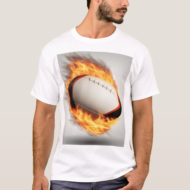 Rugby Ball On Fire Cool Design T-Shirt (Front)