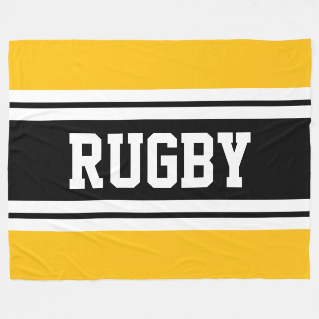 RUGBY Bold Yellow Black White Racing Stripes Fleece Blanket (Front (Horizontal))
