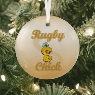 Rugby Chick Glass Tree Decoration