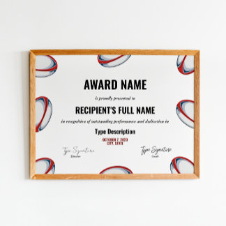 Rugby Excellence Award Certificate - Instant Poster