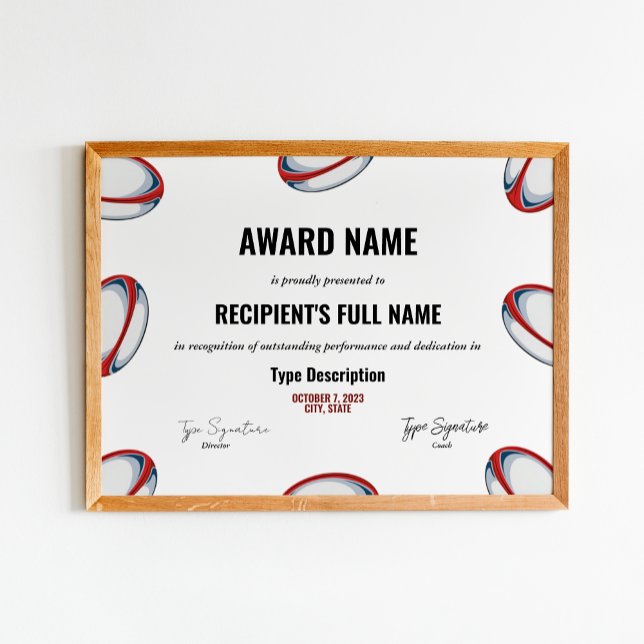 Rugby Excellence Award Certificate - Instant  Poster (Creator Uploaded)