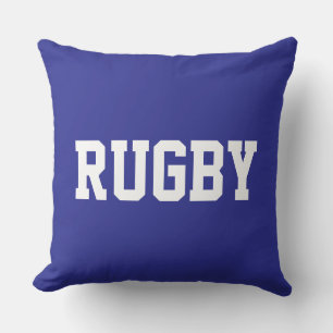 RUGBY Fun 70s Athletic White Text On Bold Deep Red Cushion