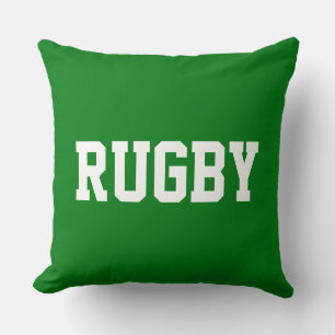 RUGBY Fun 70s Athletic White Text On Bold Deep Red Cushion