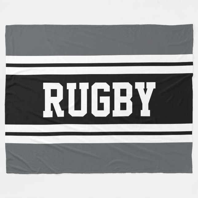 RUGBY Fun Athletic Grey Black White Racing Stripes Fleece Blanket (Front (Horizontal))