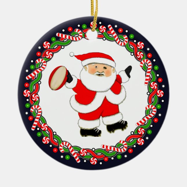 Rugby Holiday Gift Ceramic Ornament (Front)