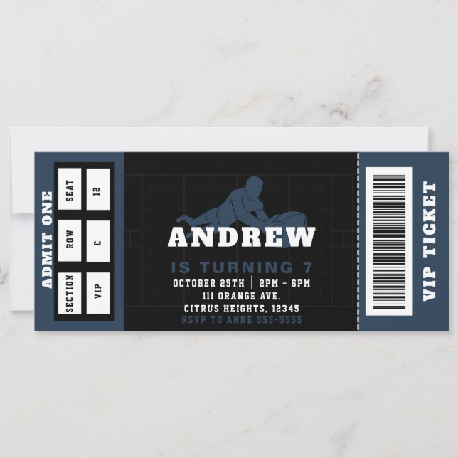 Rugby league Ticket Birthday Party  Invitation (Front)