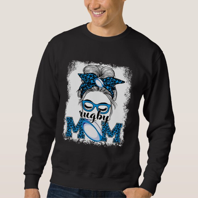 Rugby Mum Mother's Day Game Day Messy Bun Leopard Sweatshirt (Front)