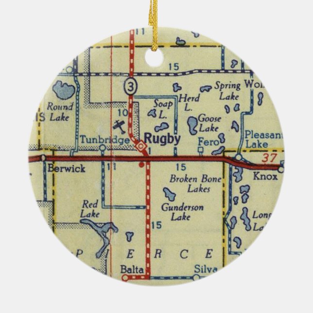Rugby ND Map Ceramic Ornament (Back)