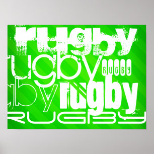 Rugby; Neon Green Stripes Poster