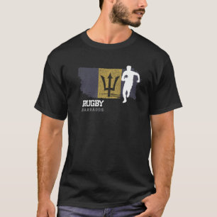 Rugby Player Barbados Flag Sports Ball Rugby T-Shirt