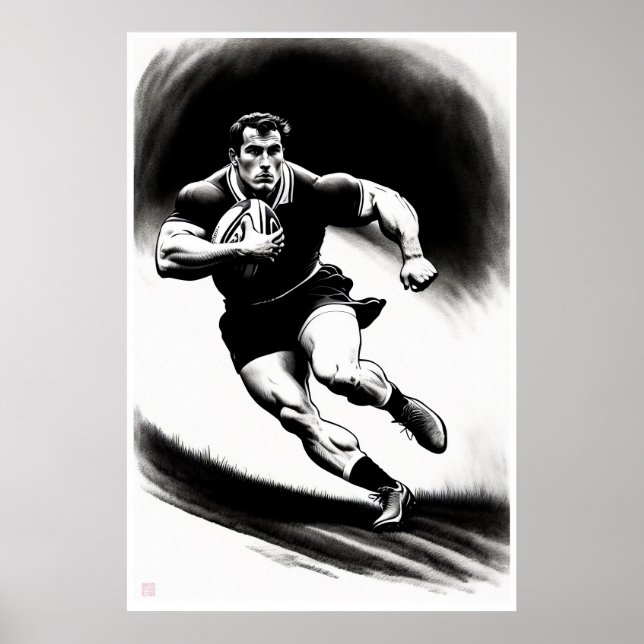 Rugby Player Drawing -  Art Print (Front)
