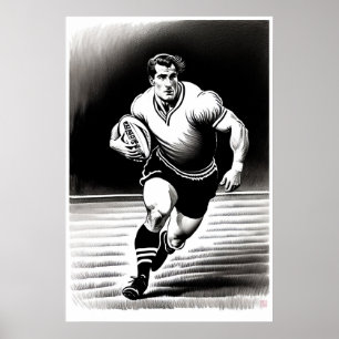Rugby Player Drawing - Art Print