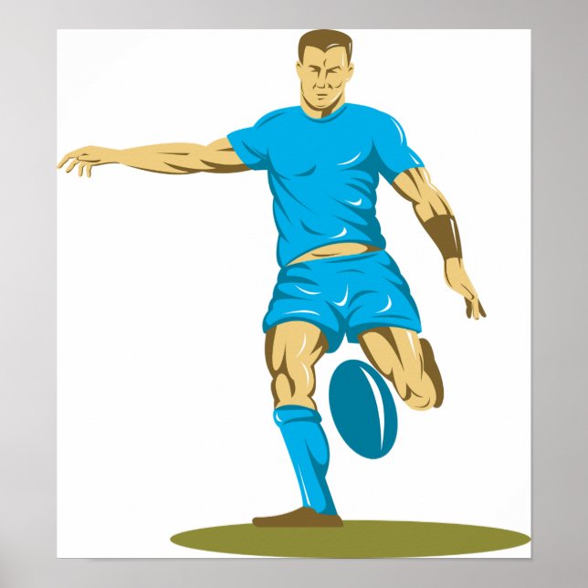 Rugby Player Kicking Ball Athletic Sports Poster (Front)