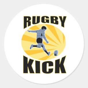 rugby player kicking ball retro style classic round sticker