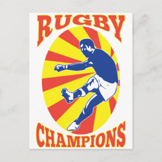rugby player kicking ball retro style postcard