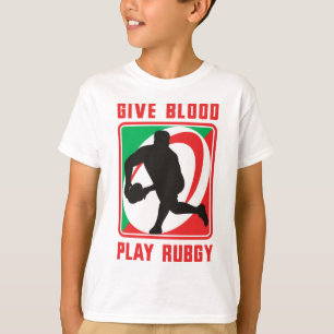 Rugby player passing ball front give blood play T-Shirt