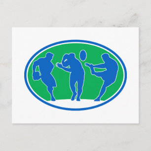rugby player run fend pass kick postcard
