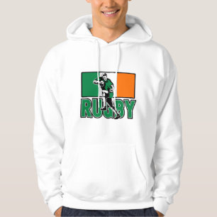 rugby player running ball fending ireland flag hoodie