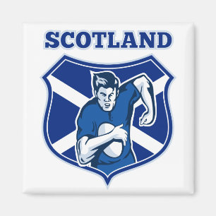rugby player running ball scotland flag shield magnet