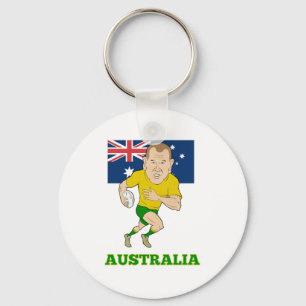 Rugby player running with ball Australia flag Key Ring