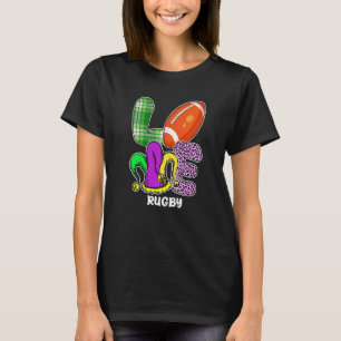 Rugby Player Sports Lover Leopard Mardi Gras Carni T-Shirt