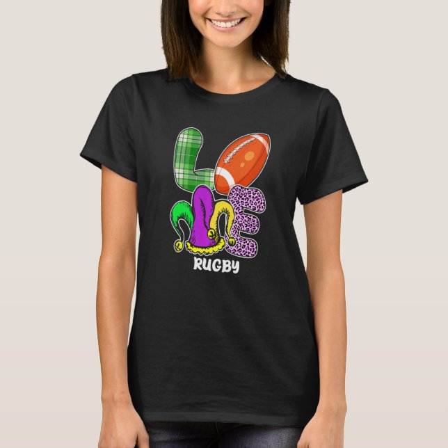 Rugby Player Sports Lover Leopard Mardi Gras Carni T-Shirt (Front)