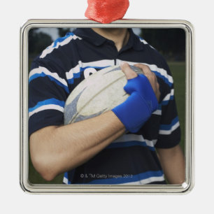 Rugby player with ball metal ornament