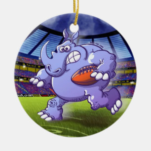 Rugby Rhinoceros Ceramic Ornament