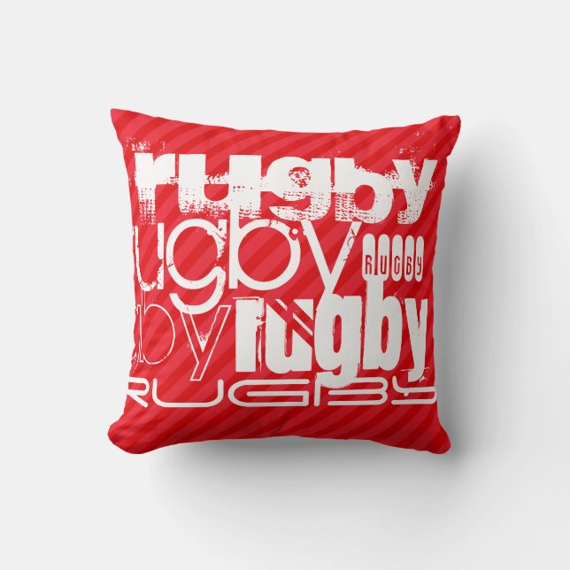 Rugby; Scarlet Red Stripes Cushion (Front)