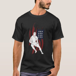 Rugby Silhouette Us Flag Rugby Player T-Shirt