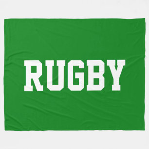 RUGBY Sporty Athletic White Text On Bright Green Fleece Blanket