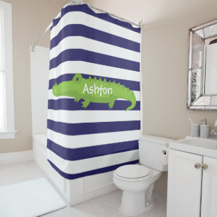 Rugby Stripes Alligator Personalise Shower Curtain