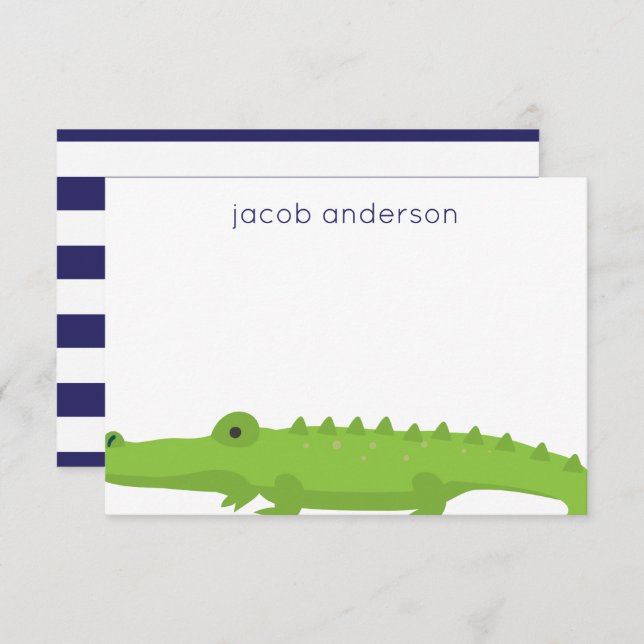 Rugby Stripes Alligator Personalised Note Cards (Front/Back)