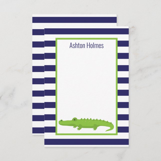 Rugby Stripes Alligator Personalised Note Cards (Front/Back)