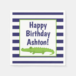 Rugby Stripes Alligator Personalized Party Napkins