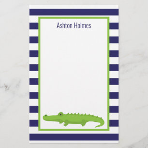 Rugby Stripes Alligator Personalized Stationery