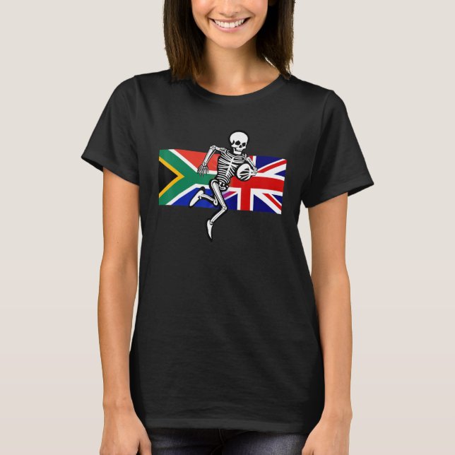 Rugby supporter SA & UK  flags & bones  T-Shirt (Front)