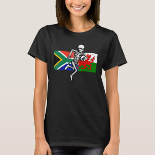 Rugby supporter SA & Wales flags & bones T-Shirt