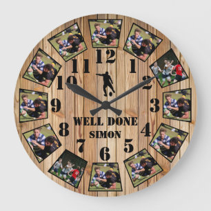 Rugby Wooden Effect Personalise Photo Collage Larg Large Clock
