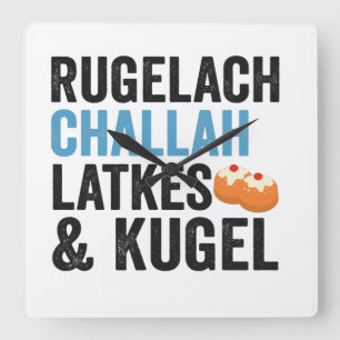 Rugelach Challah Latke & Kugel Funny Hanukkah Food Square Wall Clock