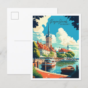 Rugen Islands Germany vintage travel illustration Postcard