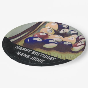 Rugged Adult Billiards Birthday Paper Plates