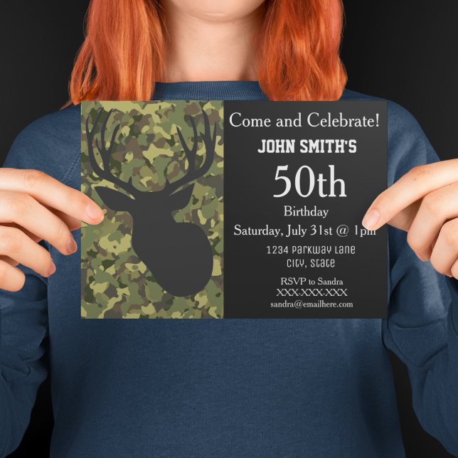 Rugged Adult Deer Antlers Hunting Birthday  Invitation (Creator Uploaded)