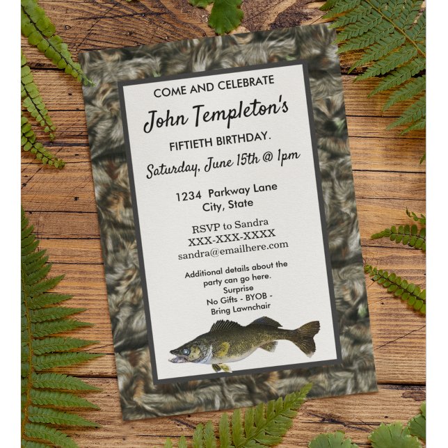 Rugged Adult Fishing Birthday Men's Camo Fish Invitation (Creator Uploaded)