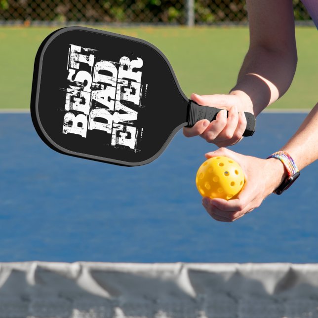 Rugged Black Best Dad Ever Typography Pickleball Paddle (Insitu)