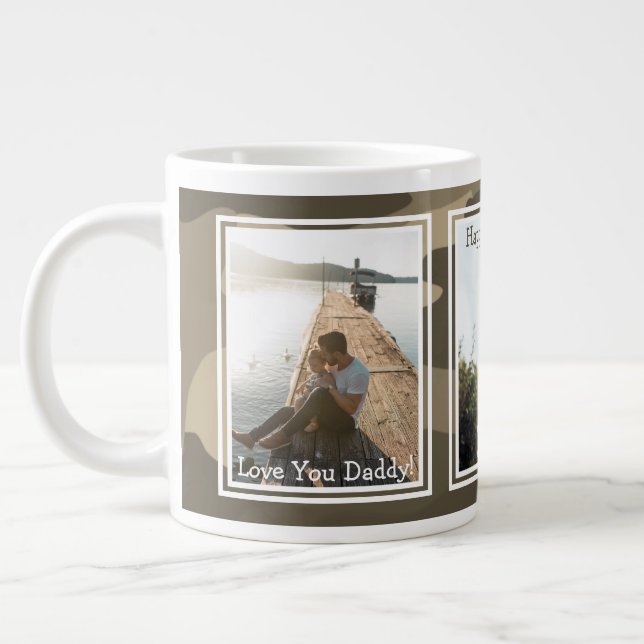 Rugged Camouflage 3 Photo Happy Father's Day Large Coffee Mug (Left)