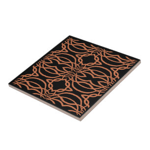 Rugged Copper Trails On Black Geometric Pattern Ceramic Tile