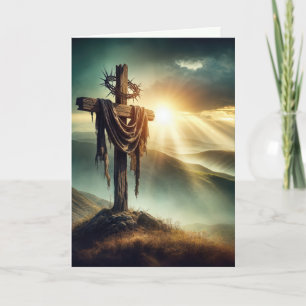 Rugged Cross With Crown Of Thorns Holiday Card