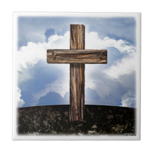 Rugged Cross with Sky Ceramic Tile